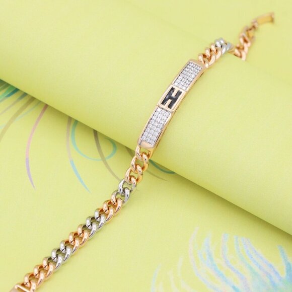 "Dual Tone Rose Gold Bracelet with Crystal 'H' Accent, XPBL0735 - Picture 1 of 10